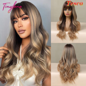 women’s long wavy wig – natural look, heat resistant synthetic hair, easy to wear